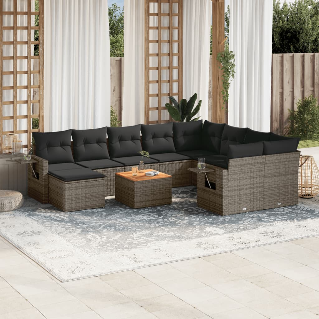 JUNG Vida 11-tlg. Garten-Sofagarnitur mit Kissen Grau Poly Rattan