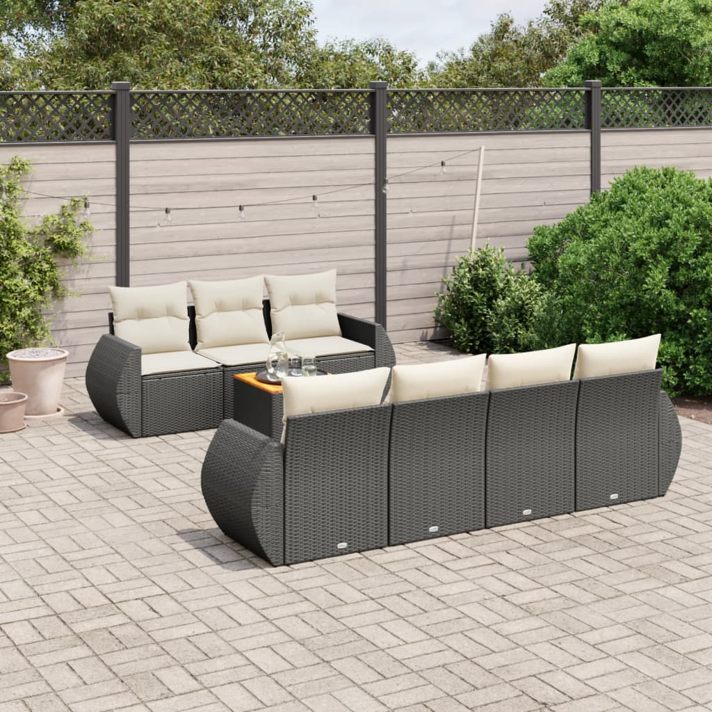 JUNG Vida 8-tlg. Garten-Sofagarnitur mit Kissen Schwarz Poly Rattan