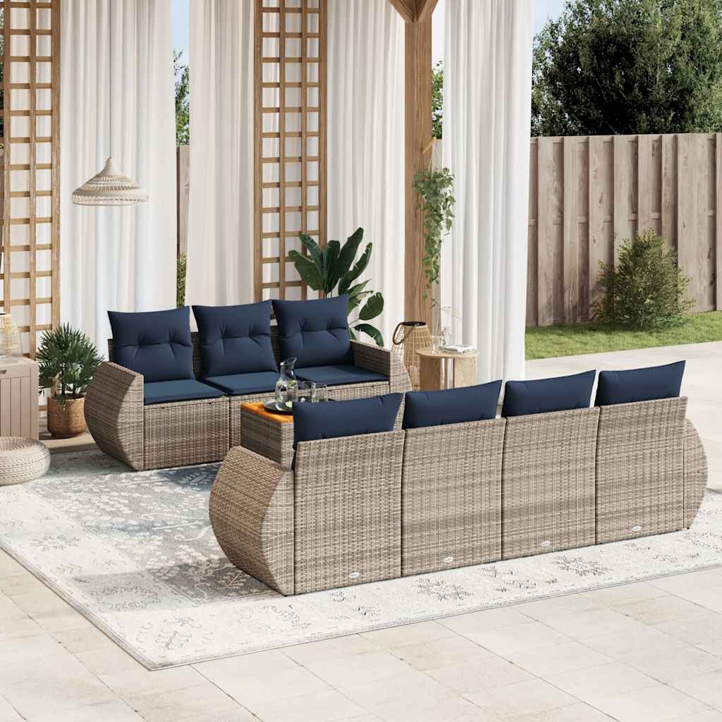JUNG Vida 8-teiliges Gartensofa-Set mit Kissen, grau, Polyrattan