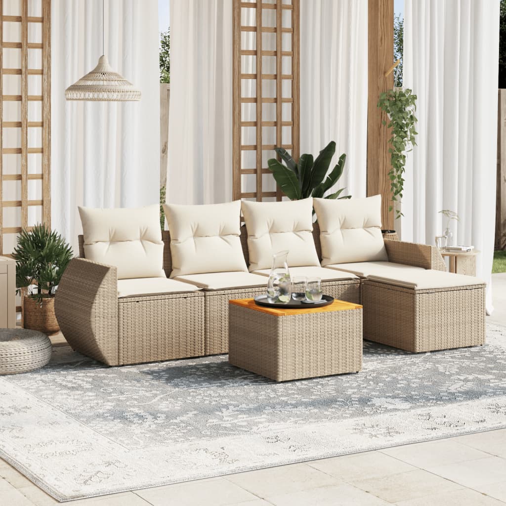 JUNG Vida 6-tlg. Garten-Sofagarnitur mit Kissen Beige Poly Rattan