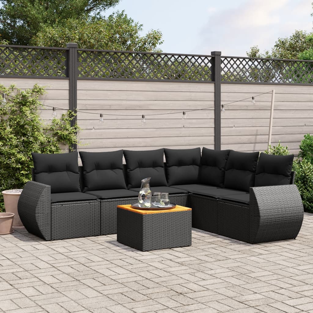 JUNG Vida 7-tlg. Garten-Sofagarnitur mit Kissen Schwarz Poly Rattan