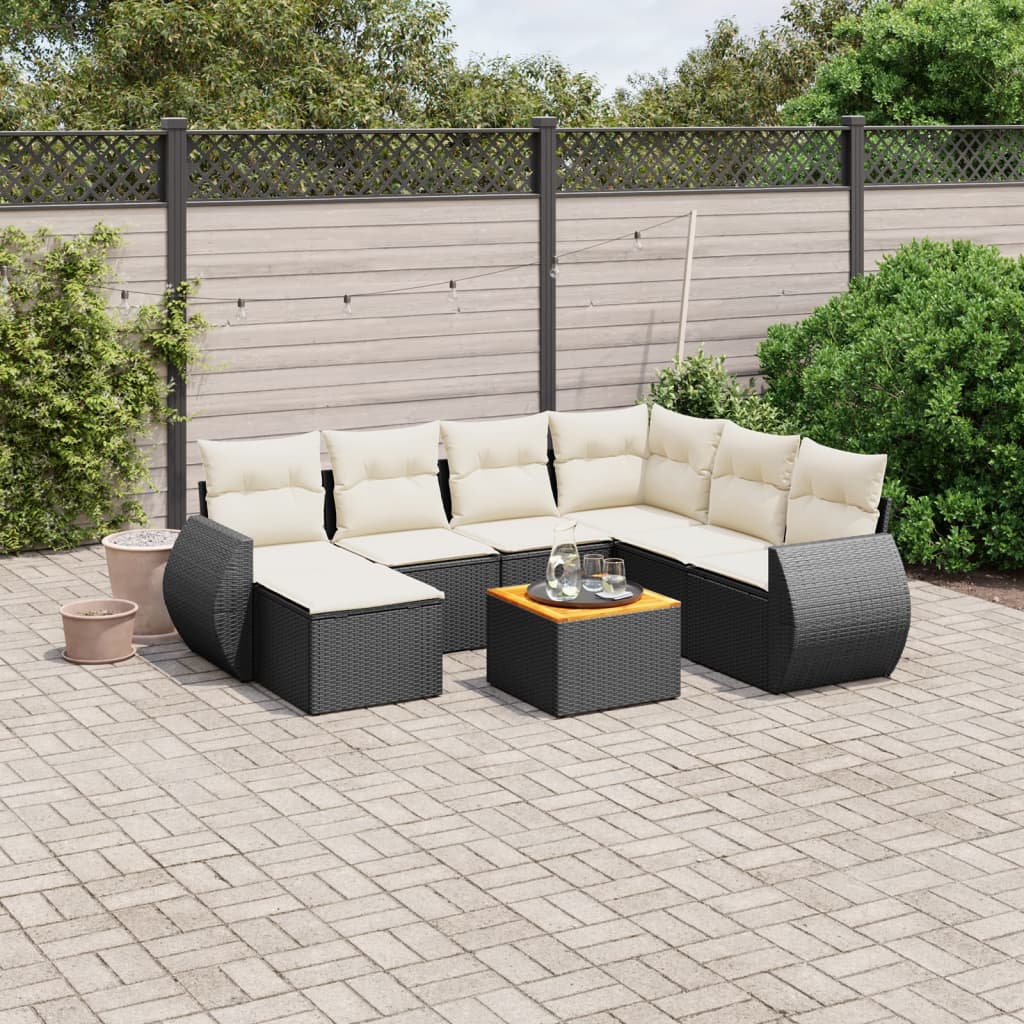 JUNG Vida 8-tlg. Garten-Sofagarnitur mit Kissen Schwarz Poly Rattan