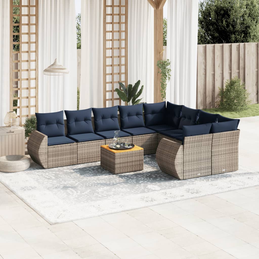 JUNG Vida 10-teiliges Gartensofa-Set mit Kissen, grau, Polyrattan