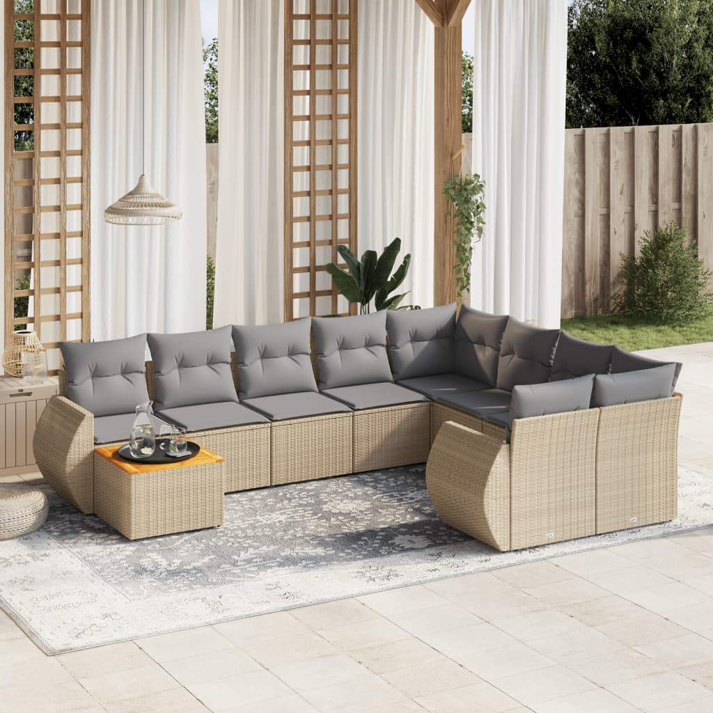 JUNG Vida 10-tlg. Garten-Sofagarnitur mit Kissen Beige Poly Rattan