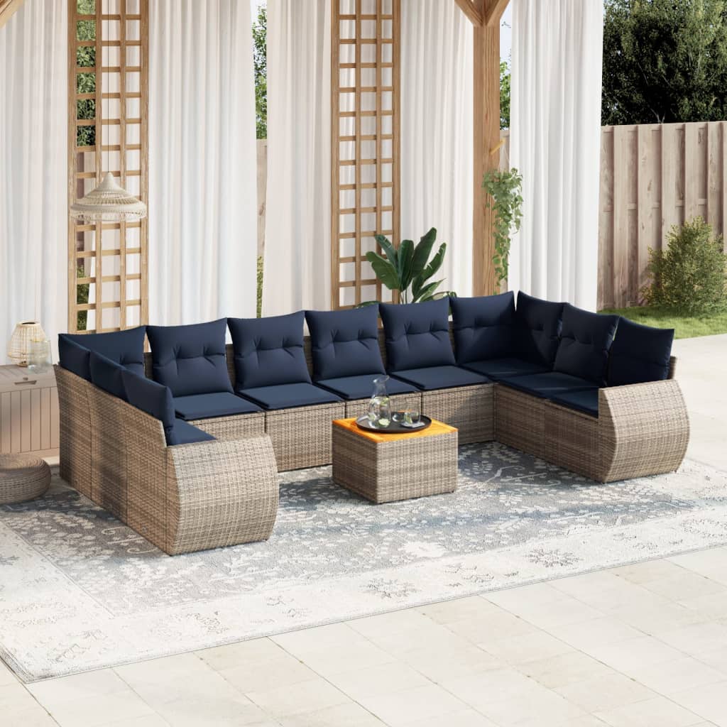 JUNG Vida 11-teiliges Gartensofa-Set mit Kissen, grau, Polyrattan