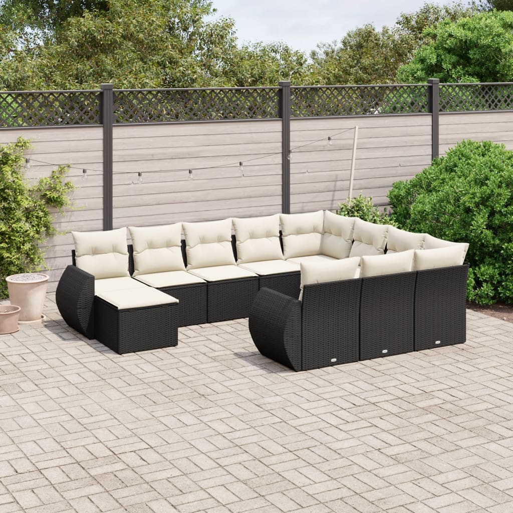 JUNG Vida 11-tlg. Garten-Sofagarnitur mit Kissen Schwarz Poly Rattan