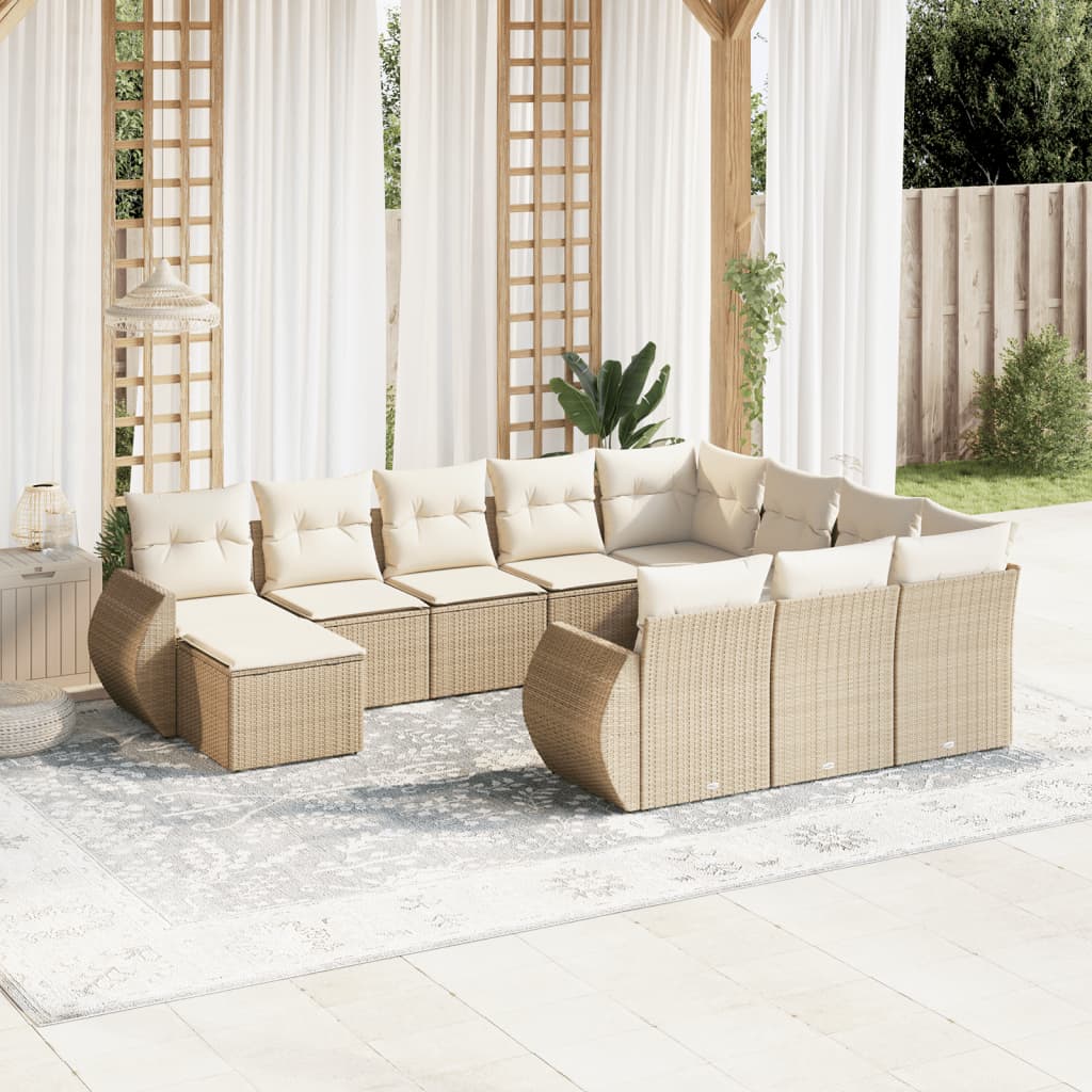 JUNG Vida 11-tlg. Garten-Sofagarnitur mit Kissen Beige Poly Rattan