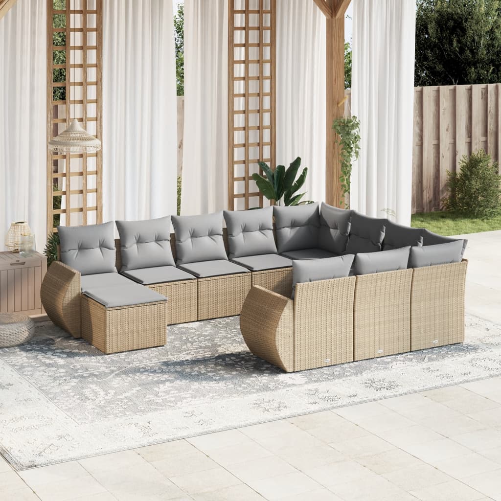 JUNG Vida 11-tlg. Garten-Sofagarnitur mit Kissen Beige Poly Rattan