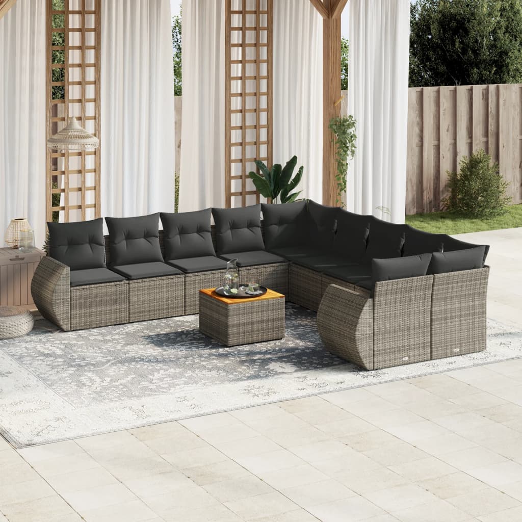 JUNG Vida 11-tlg. Garten-Sofagarnitur mit Kissen Grau Poly Rattan