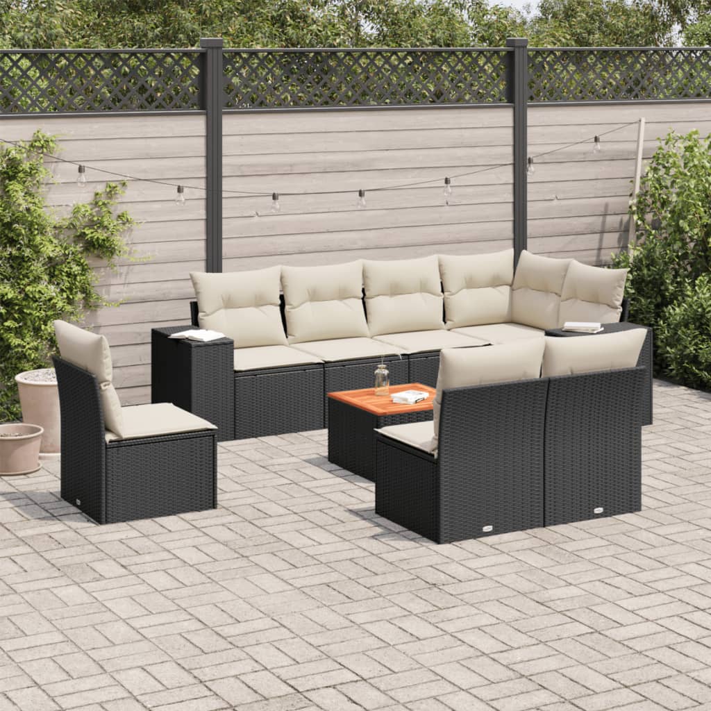 JUNG Vida 9-tlg. Garten-Sofagarnitur mit Kissen Schwarz Poly Rattan