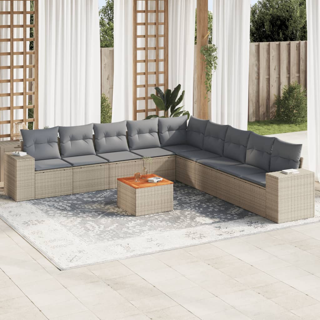 JUNG Vida 10-tlg. Garten-Sofagarnitur mit Kissen Beige Poly Rattan