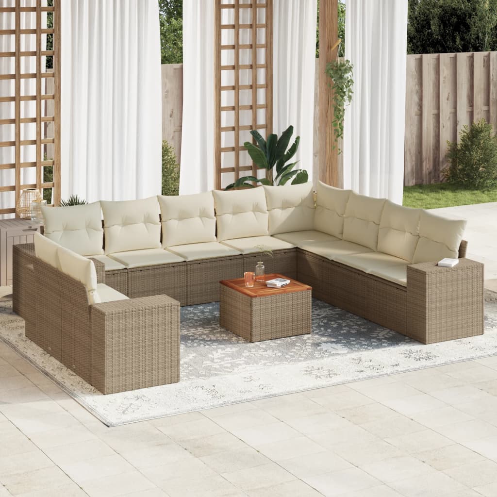 JUNG Vida 11-tlg. Garten-Sofagarnitur mit Kissen Beige Poly Rattan