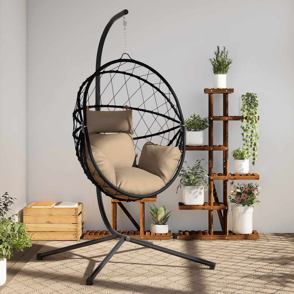 JUNG Vida Hängesessel Ei-Design mit Ständer Taupe Rattan und Stahl