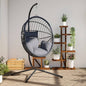 JUNG Vida Hängesessel Ei-Design mit Ständer Hellgrau Rattan und Stahl