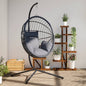 JUNG Vida Hängesessel Ei-Design mit Ständer Grau Rattan und Stahl