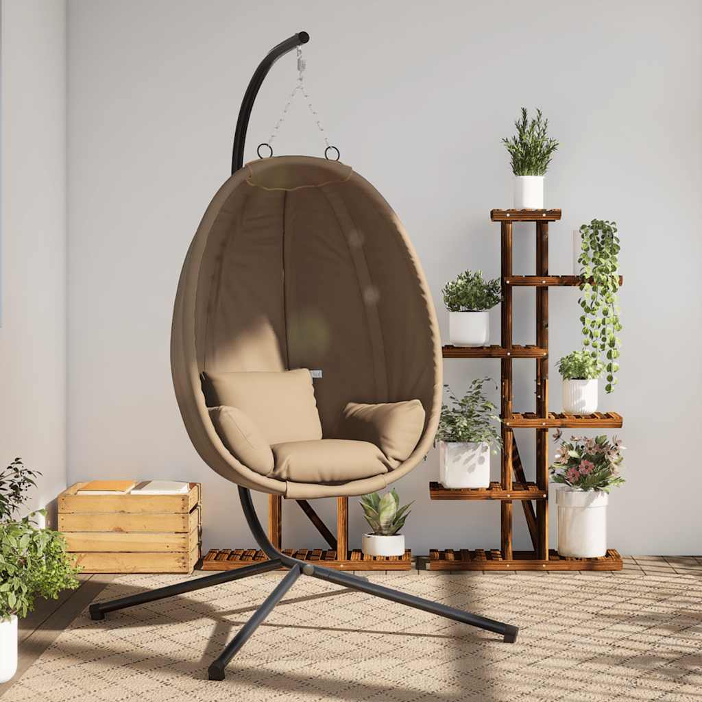 JUNG Vida Hängesessel Ei-Design mit Ständer Taupe Rattan und Stahl