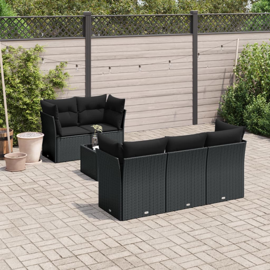 JUNG Vida 6-tlg. Garten-Sofagarnitur mit Kissen Schwarz Poly Rattan