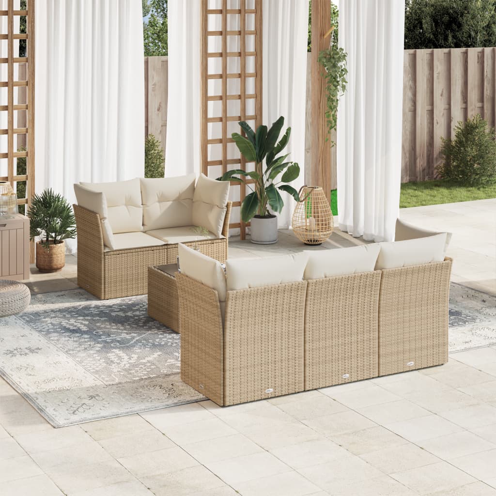 JUNG Vida 6-tlg. Garten-Sofagarnitur mit Kissen Beige Poly Rattan