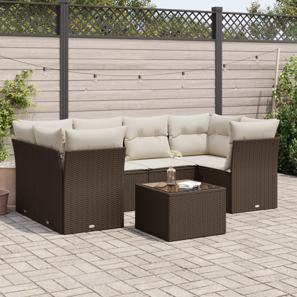 JUNG Vida 7-tlg. Garten-Sofagarnitur mit Kissen Braun Poly Rattan