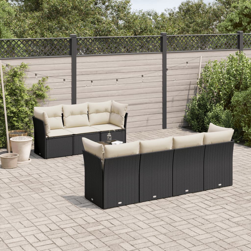 JUNG Vida 8-tlg. Garten-Sofagarnitur mit Kissen Schwarz Poly Rattan
