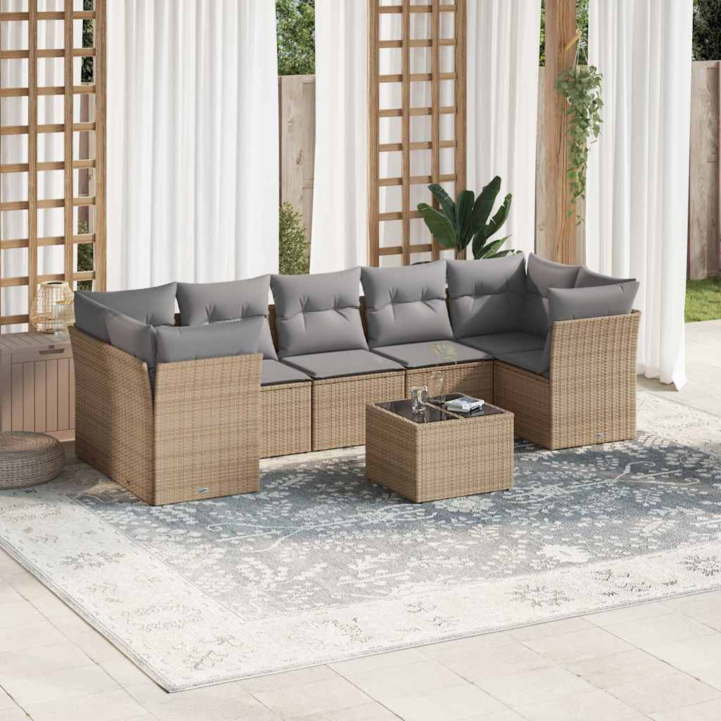 JUNG Vida 8-tlg. Garten-Sofagarnitur mit Kissen Beige Poly Rattan
