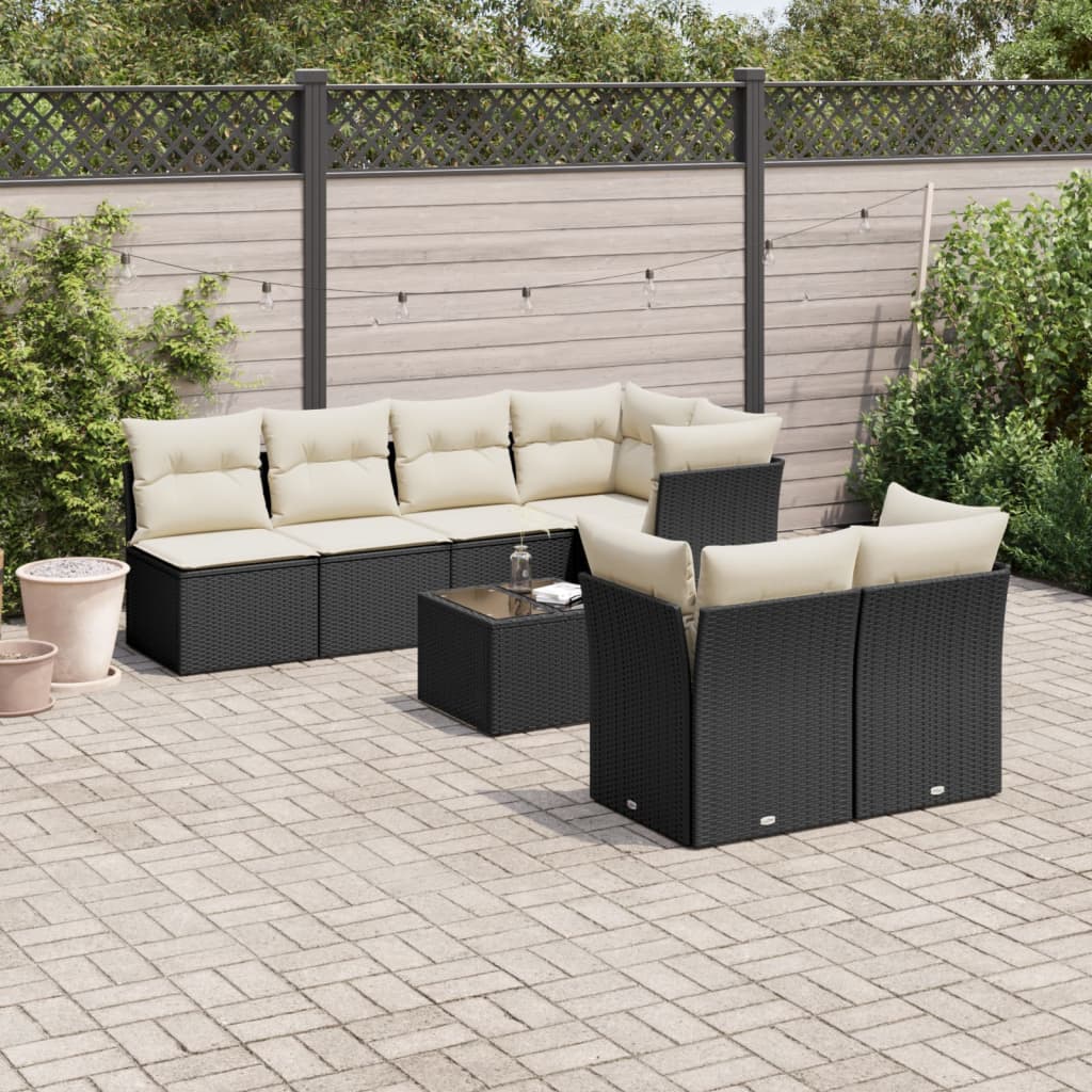 JUNG Vida 8-tlg. Garten-Sofagarnitur mit Kissen Schwarz Poly Rattan