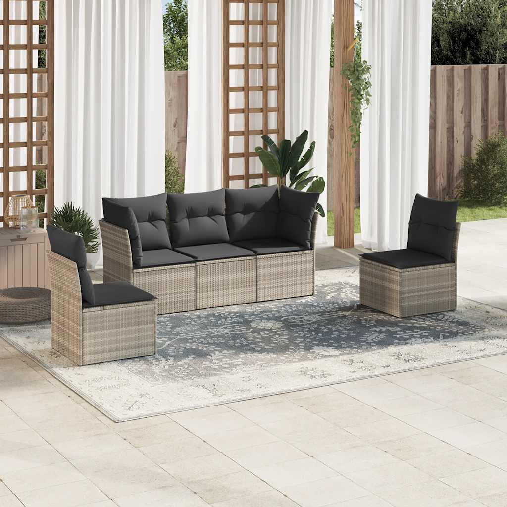 JUNG Vida 5-tlg. Garten-Sofagarnitur mit Kissen Hellgrau Poly Rattan