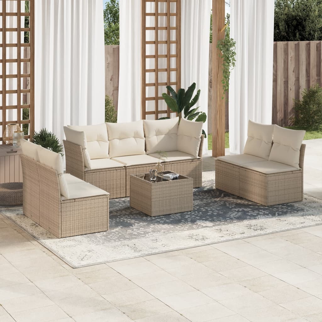 JUNG Vida 8-tlg. Garten-Sofagarnitur mit Kissen Beige Poly Rattan