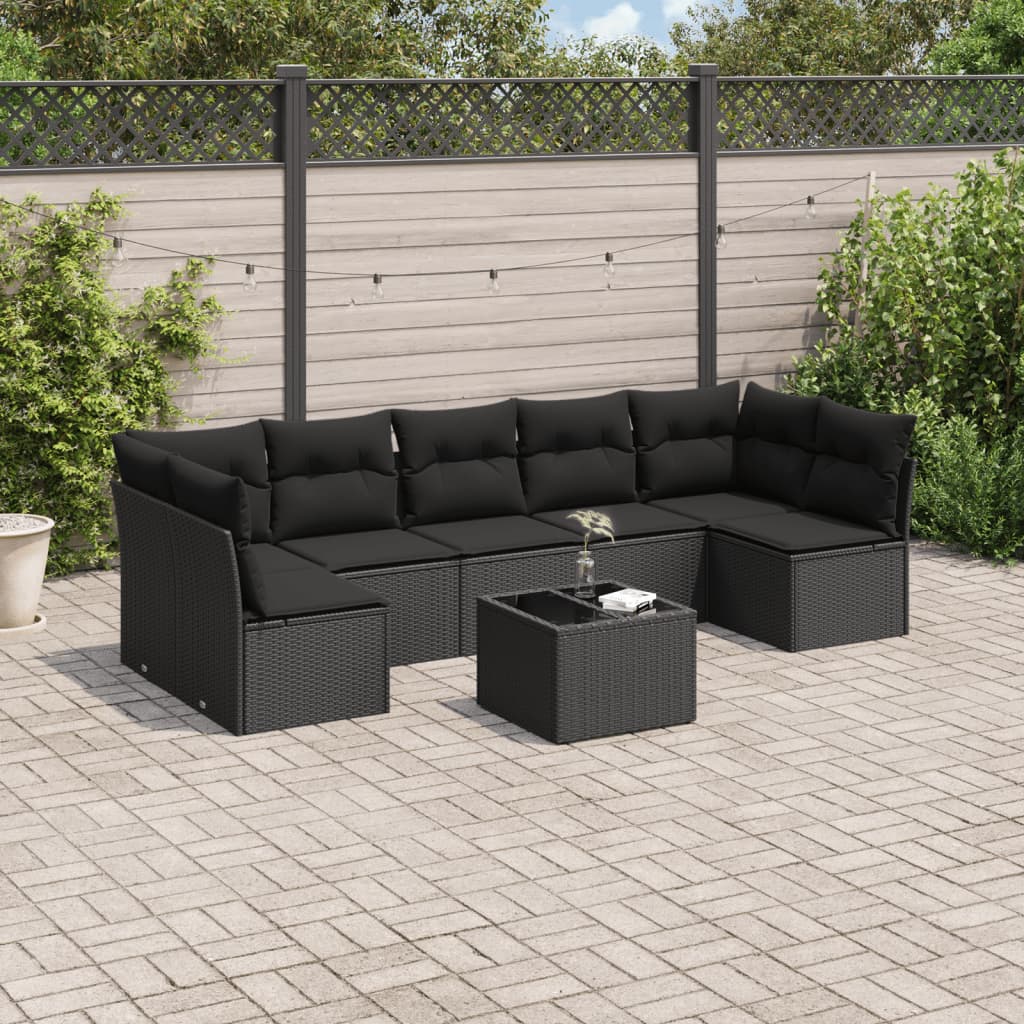 JUNG Vida 8-tlg. Garten-Sofagarnitur mit Kissen Schwarz Poly Rattan