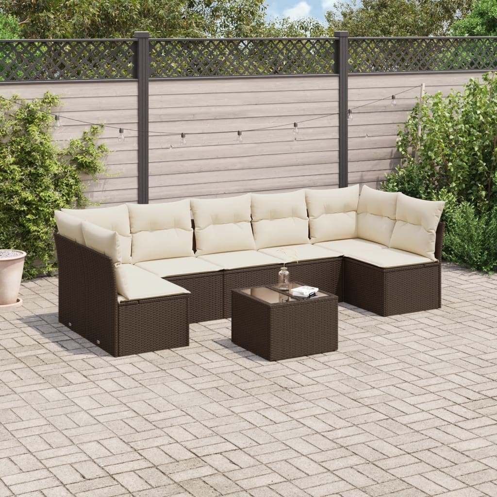JUNG Vida 8-tlg. Garten-Sofagarnitur mit Kissen Braun Poly Rattan