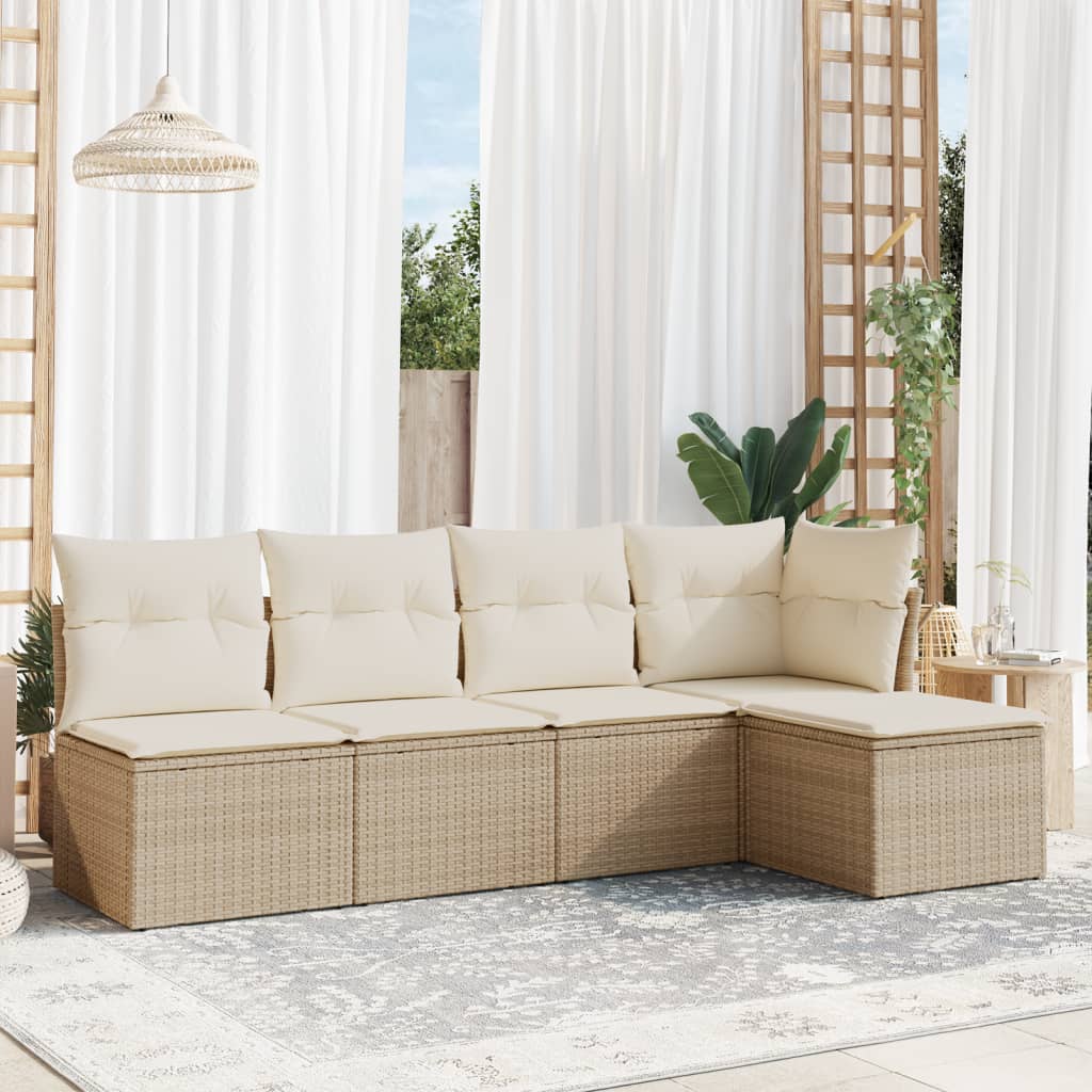 JUNG Vida 5-tlg. Garten-Sofagarnitur mit Kissen Beige Poly Rattan