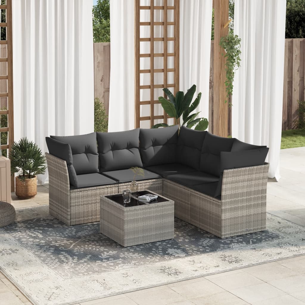 JUNG Vida 6-tlg. Garten-Sofagarnitur mit Kissen Hellgrau Poly Rattan