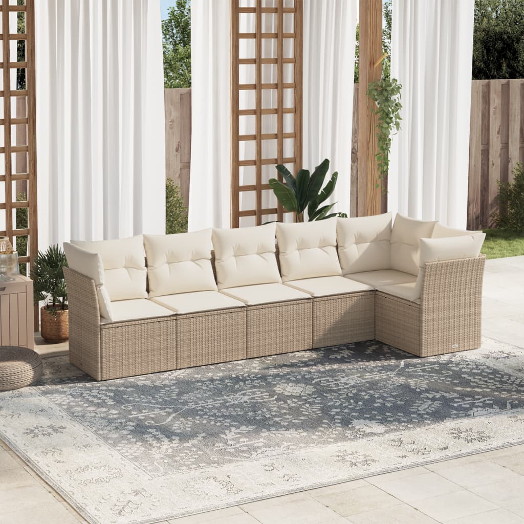 JUNG Vida 6-tlg. Garten-Sofagarnitur mit Kissen Beige Poly Rattan