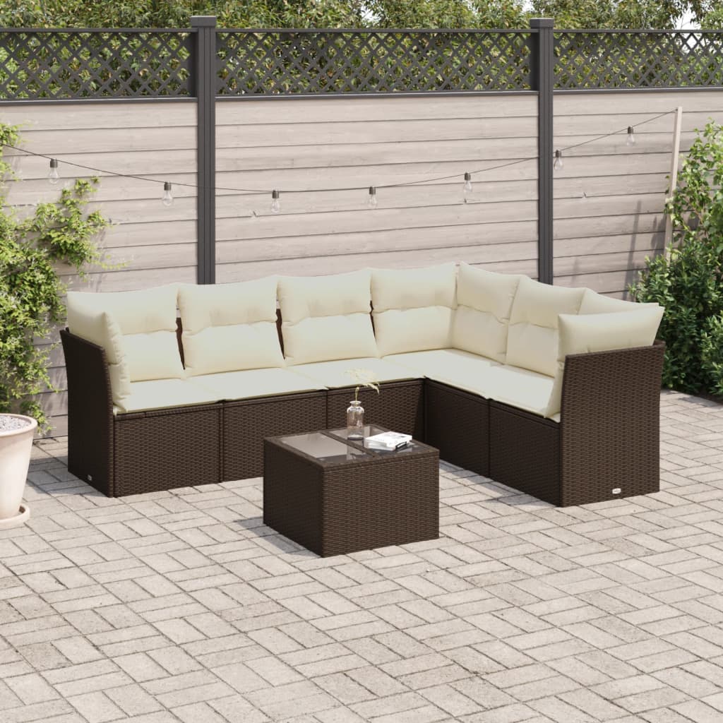 JUNG Vida 7-tlg. Garten-Sofagarnitur mit Kissen Braun Poly Rattan