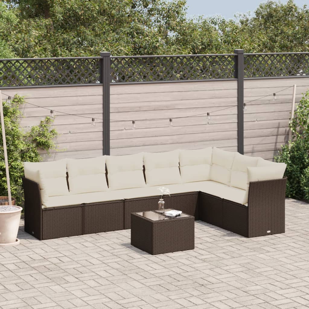 JUNG Vida 8-tlg. Garten-Sofagarnitur mit Kissen Braun Poly Rattan