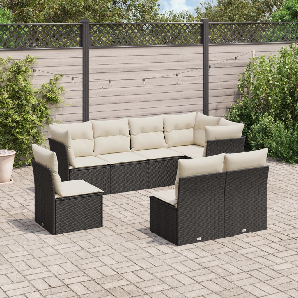 JUNG Vida 8-tlg. Garten-Sofagarnitur mit Kissen Schwarz Poly Rattan