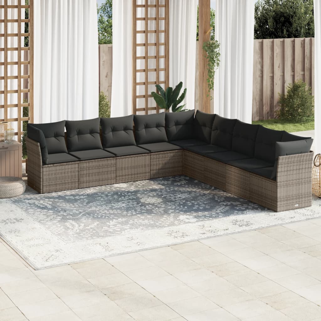 JUNG Vida 9-tlg. Garten-Sofagarnitur mit Kissen Grau Poly Rattan