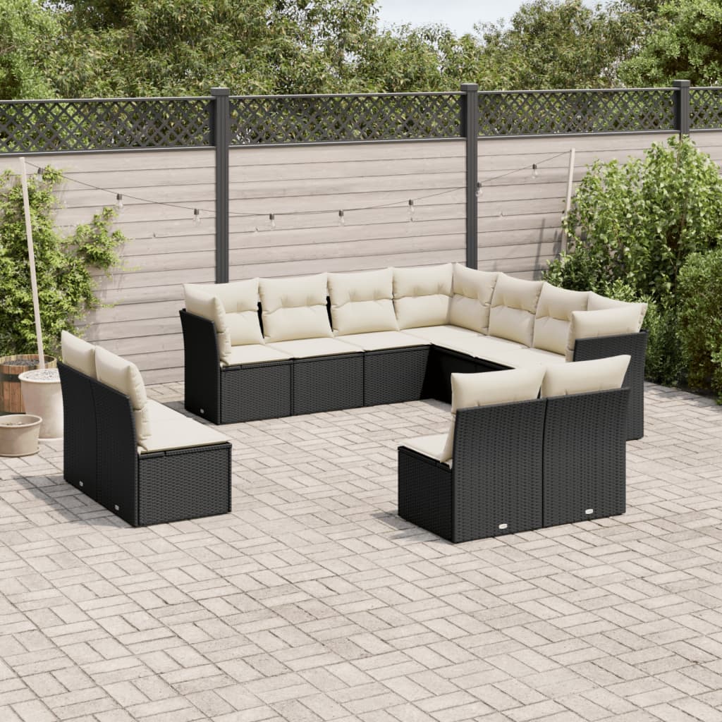 JUNG Vida 11-tlg. Garten-Sofagarnitur mit Kissen Schwarz Poly Rattan