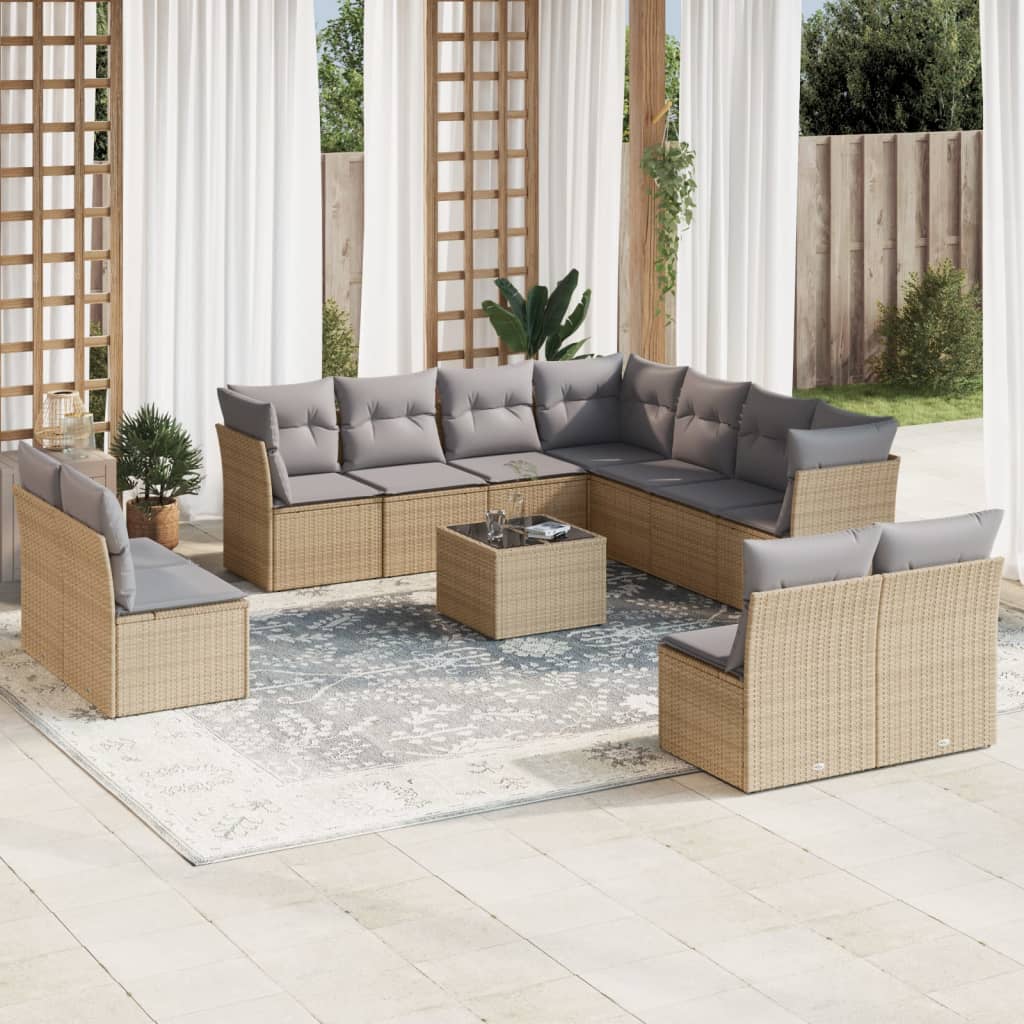 JUNG Vida 12-tlg. Garten-Sofagarnitur mit Kissen Beige Poly Rattan
