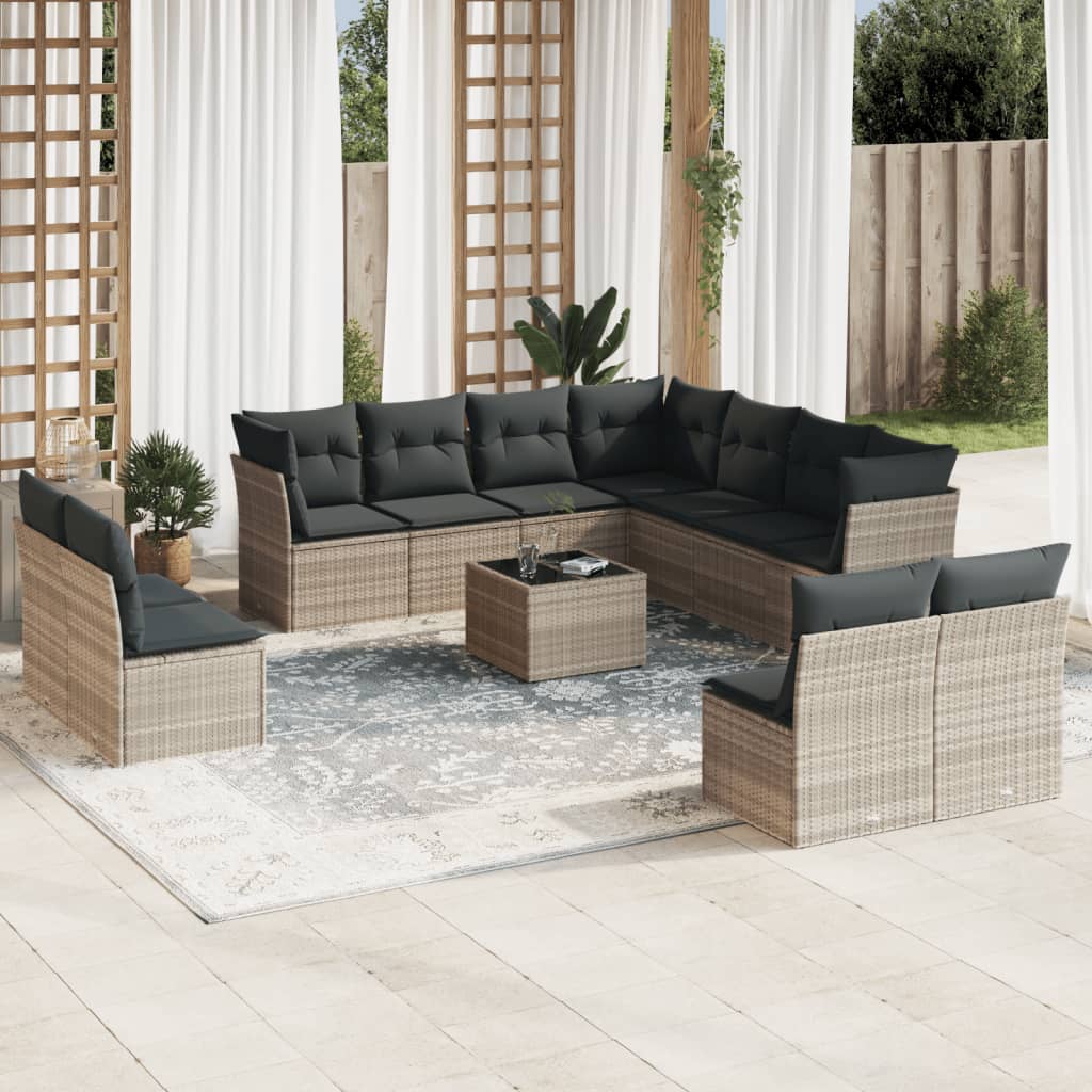 JUNG Vida 12-tlg. Garten-Sofagarnitur mit Kissen Hellgrau Poly Rattan