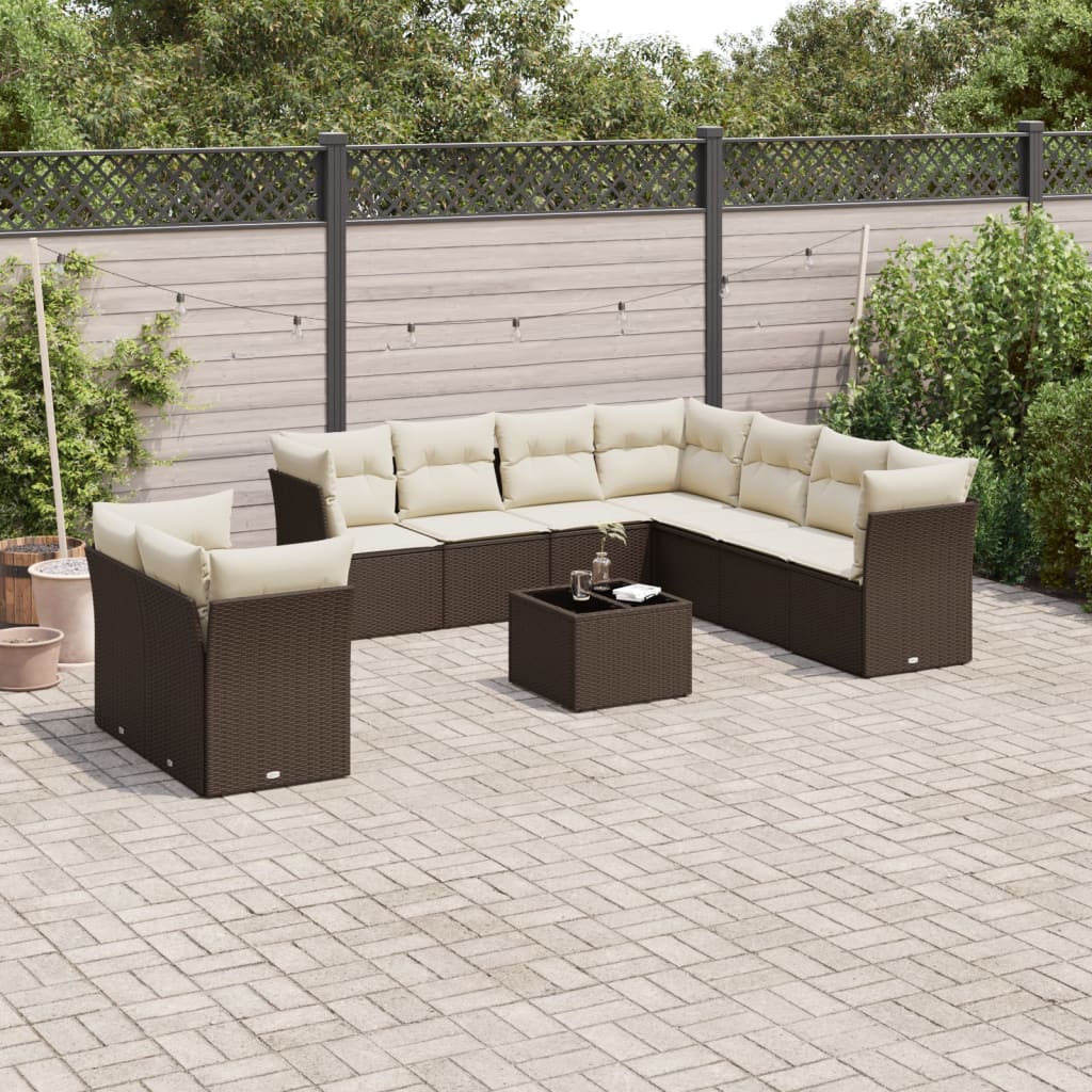 JUNG Vida 10-tlg. Garten-Sofagarnitur mit Kissen Braun Poly Rattan