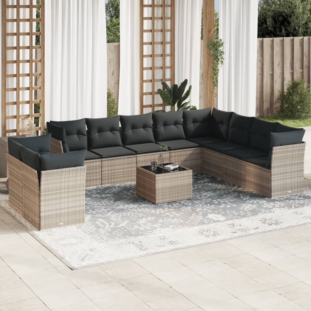 JUNG Vida 11-tlg. Garten-Sofagarnitur mit Kissen Hellgrau Poly Rattan