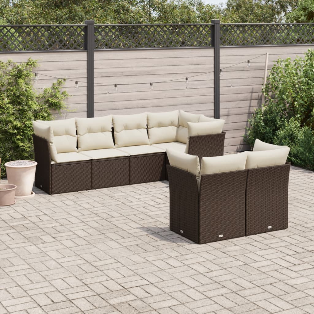 JUNG Vida 7-tlg. Garten-Sofagarnitur mit Kissen Braun Poly Rattan