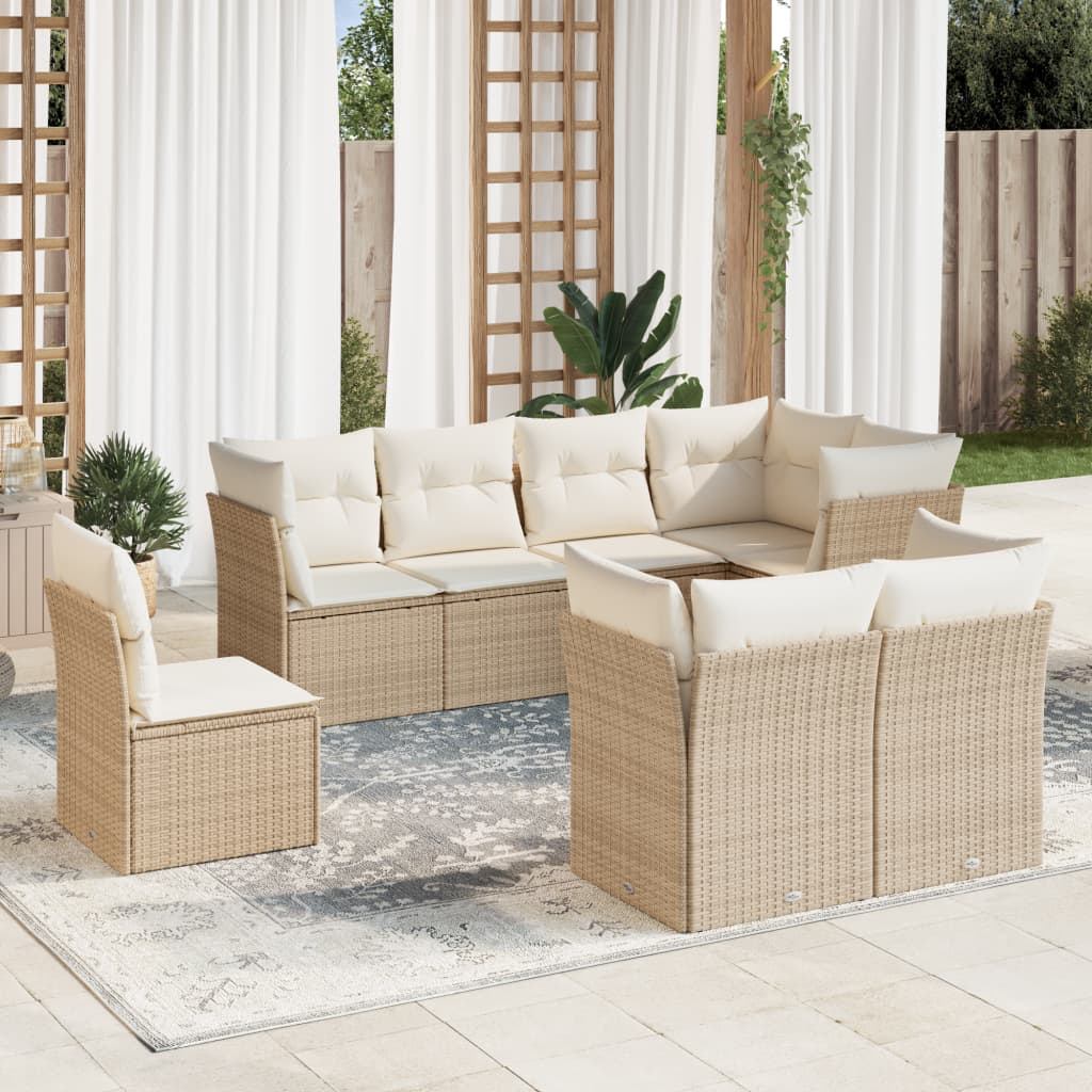 JUNG Vida 8-tlg. Garten-Sofagarnitur mit Kissen Beige Poly Rattan