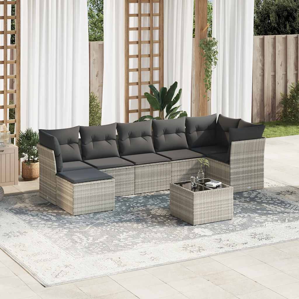 JUNG Vida 8-tlg. Garten-Sofagarnitur mit Kissen Hellgrau Poly Rattan