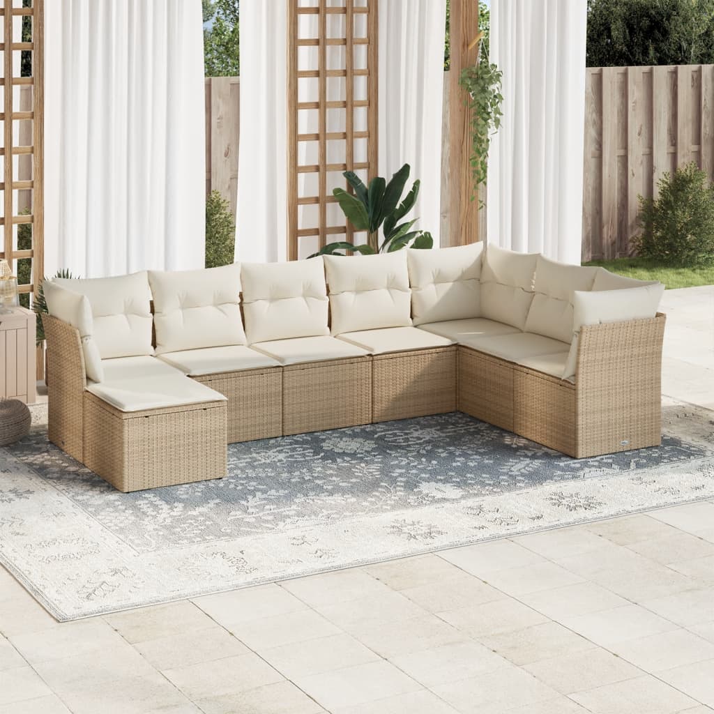 JUNG Vida 8-tlg. Garten-Sofagarnitur mit Kissen Beige Poly Rattan