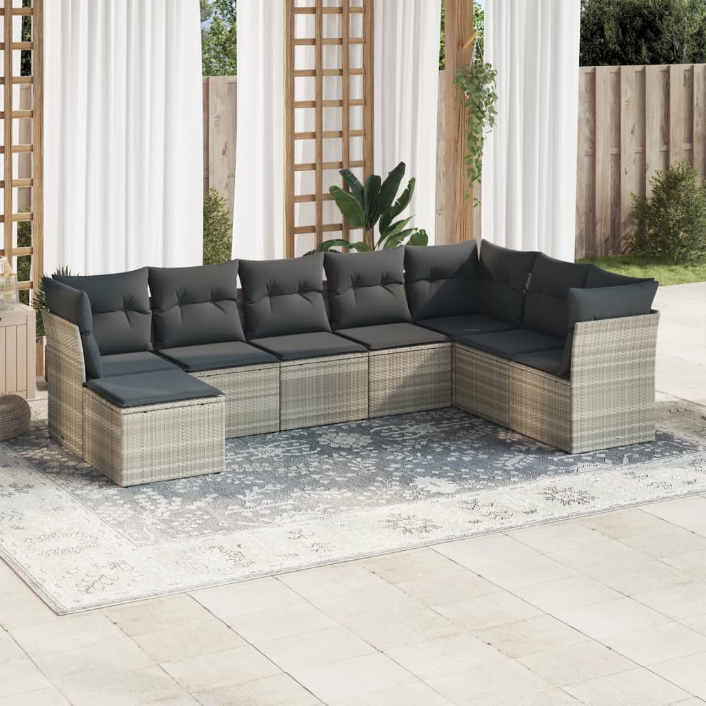 JUNG Vida 8-tlg. Garten-Sofagarnitur mit Kissen Hellgrau Poly Rattan