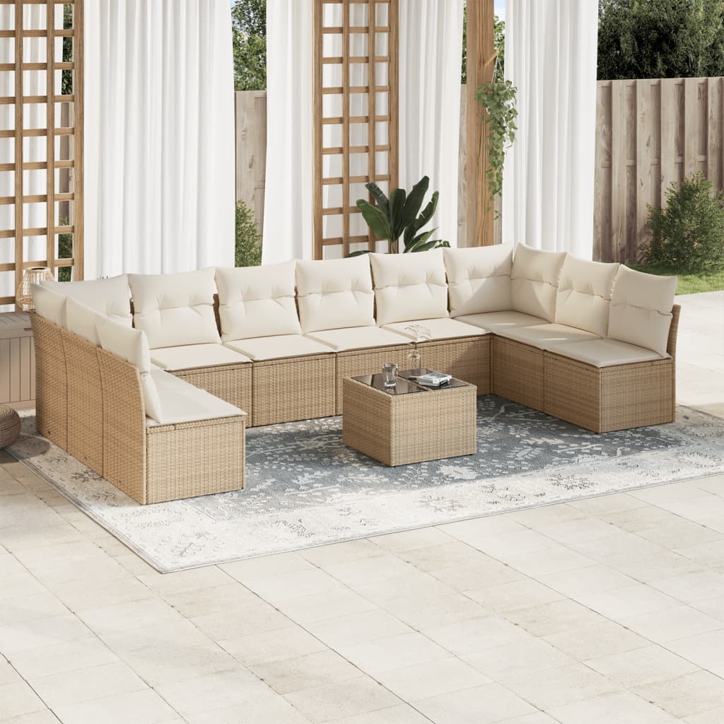JUNG Vida 11-tlg. Garten-Sofagarnitur mit Kissen Beige Poly Rattan