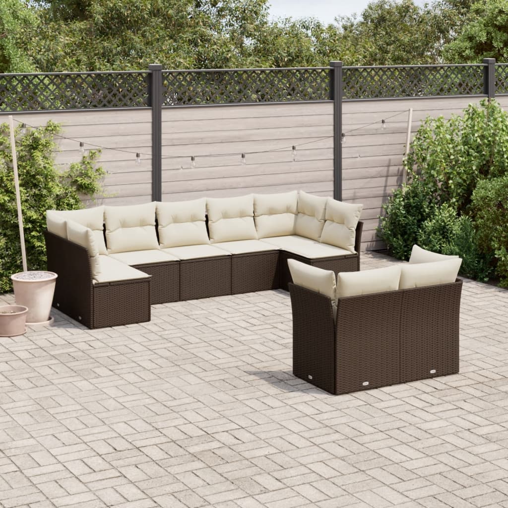 JUNG Vida 9-tlg. Garten-Sofagarnitur mit Kissen Braun Poly Rattan