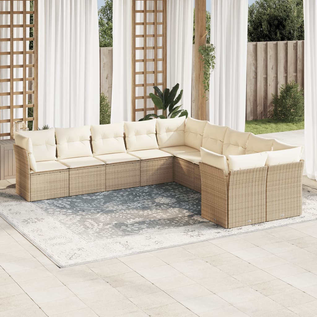 JUNG Vida 10-tlg. Garten-Sofagarnitur mit Kissen Beige Poly Rattan